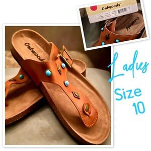 Outwoods Women's Brown Sandals with Blue Accents